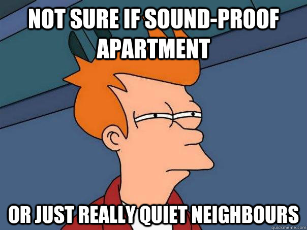 Not sure if sound-proof apartment Or just really quiet neighbours   Futurama Fry