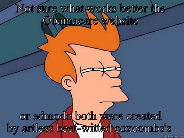 NOT SURE WHAT WORKS BETTER THE OBAMACARE WEBSITE OR EDMODO BOTH WERE CREATED BY ARTLESS BEEF-WITTED COXCOMBS'S  Futurama Fry