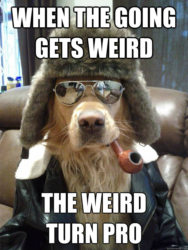 When the going gets weird the weird
turn pro - When the going gets weird the weird
turn pro  Overly Suave Dog