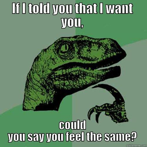 IF I TOLD YOU THAT I WANT YOU, COULD YOU SAY YOU FEEL THE SAME? Philosoraptor