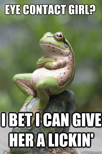 eye contact girl? i bet i can give her a lickin'  Unimpressed Frog