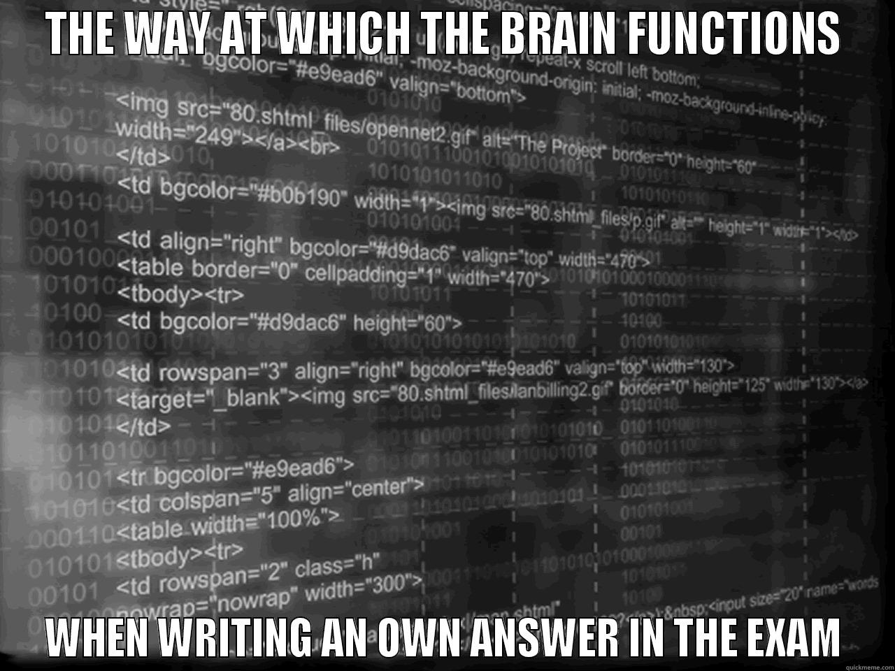 THE WAY AT WHICH THE BRAIN FUNCTIONS WHEN WRITING AN OWN ANSWER IN THE EXAM Misc
