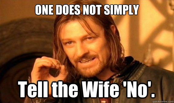ONE DOES NOT SIMPLY Tell the Wife 'No'.  One Does Not Simply
