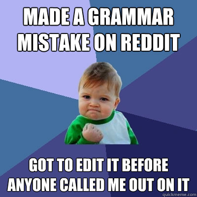 Made a grammar mistake on reddit got to edit it before anyone called me out on it  Success Kid