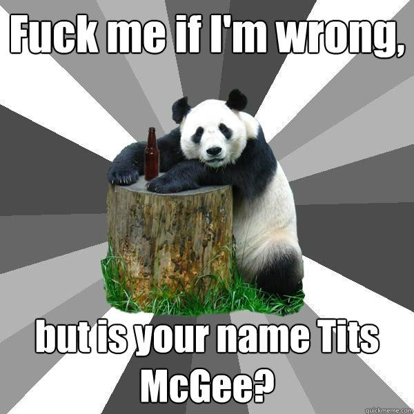 Fuck me if I'm wrong, but is your name Tits McGee?  Pickup-Line Panda
