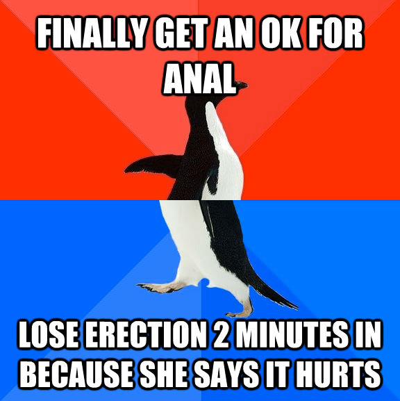 FINALLY GET AN OK FOR ANAL LOSE ERECTION 2 MINUTES IN BECAUSE SHE SAYS IT HURTS  untitled meme