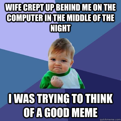 Wife crept up behind me on the computer in the middle of the night i was trying to think of a good meme  Success Kid