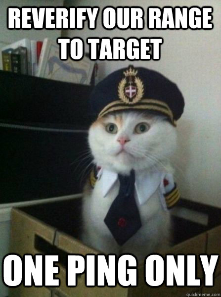 REVERIFY our range to target one ping only  Captain kitteh