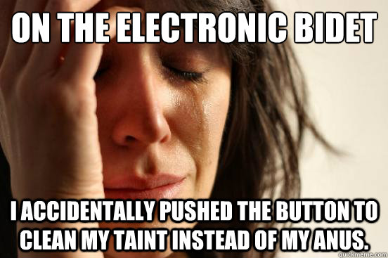 On the electronic bidet I accidentally pushed the button to clean my taint instead of my anus.  First World Problems