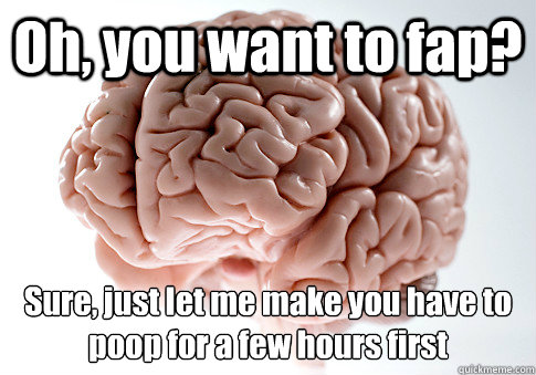 Oh, you want to fap? Sure, just let me make you have to poop for a few hours first  Scumbag Brain