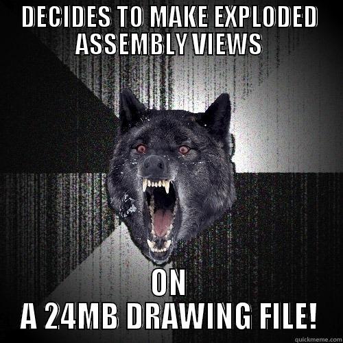 DECIDES TO MAKE EXPLODED ASSEMBLY VIEWS ON A 24MB DRAWING FILE! Insanity Wolf