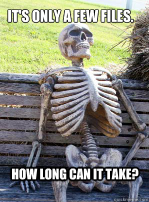 It's only a few files. How long can it take?  its about time skeleton