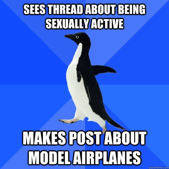 Sees thread about being sexually active makes post about model airplanes  Socially Awkward Penguin