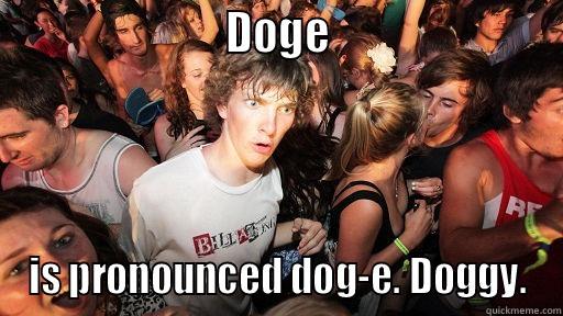                         DOGE                         IS PRONOUNCED DOG-E. DOGGY. Sudden Clarity Clarence