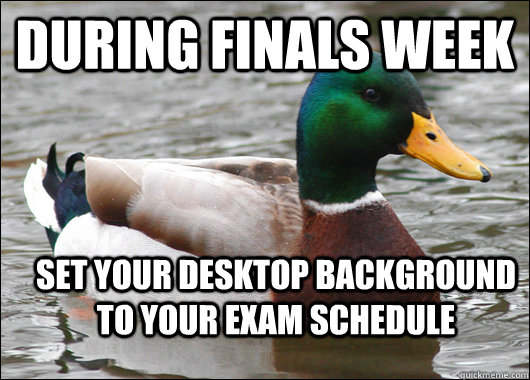 During finals week Set your desktop background to your exam schedule  Actual Advice Mallard
