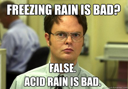 Freezing rain is bad? False.
acid rain is bad.  Schrute