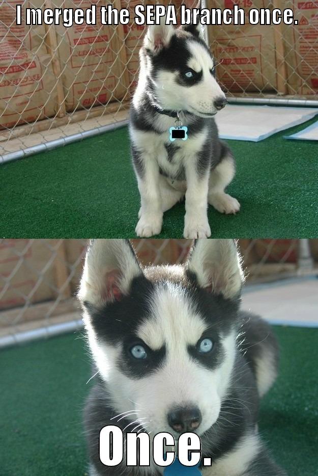 I MERGED THE SEPA BRANCH ONCE. ONCE. Insanity puppy