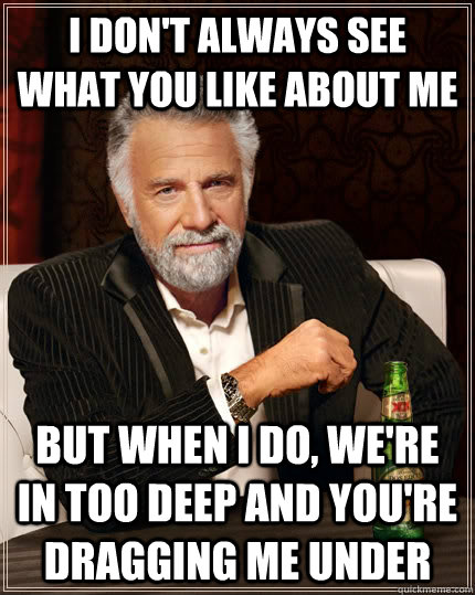 I don't always see what you like about me but when i do, we're in too deep and you're dragging me under  The Most Interesting Man In The World
