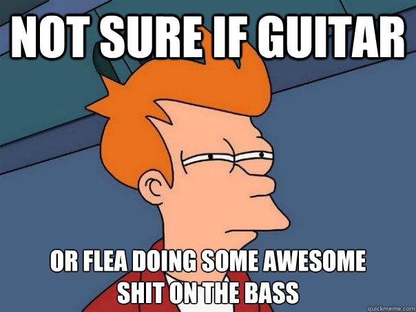 Not sure if guitar Or Flea doing some awesome 
shit on the bass  Futurama Fry