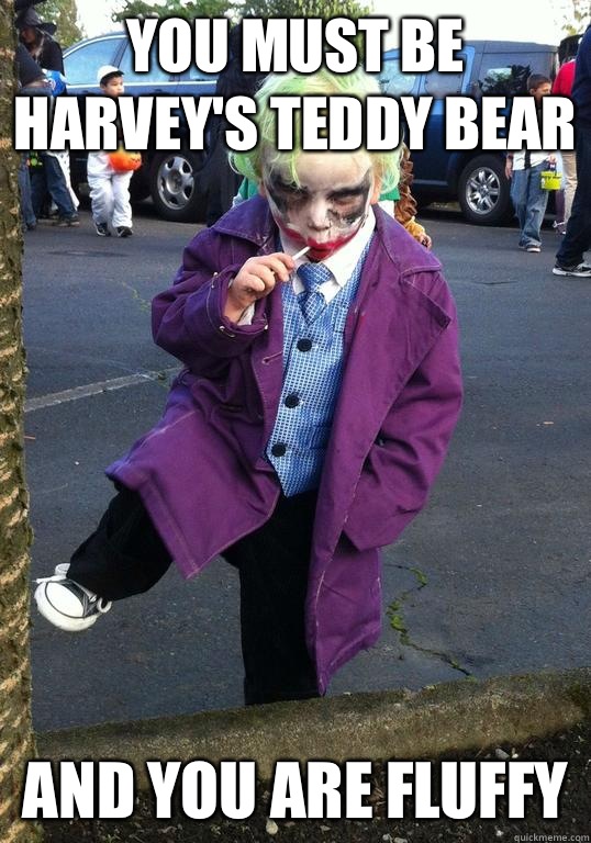 You must be Harvey's teddy bear  And you are fluffy  Joker kid