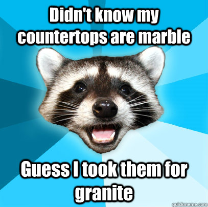 Didn't know my countertops are marble Guess I took them for granite  Lame Pun Coon