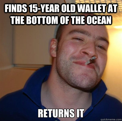 finds 15-year old wallet at the bottom of the ocean returns it  BF3 Good guy Greg