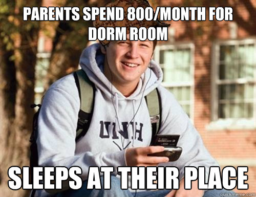 parents spend 800/month for dorm room sleeps at their place  College Freshman