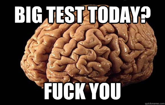 Big Test today? Fuck you  Asshole Brain