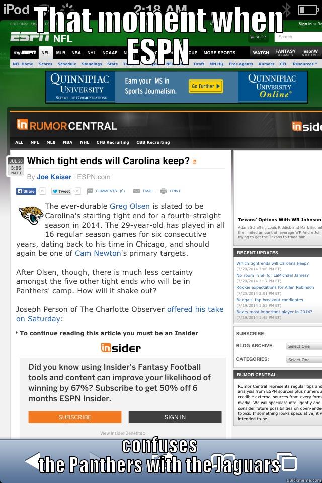 THAT MOMENT WHEN ESPN CONFUSES THE PANTHERS WITH THE JAGUARS Misc