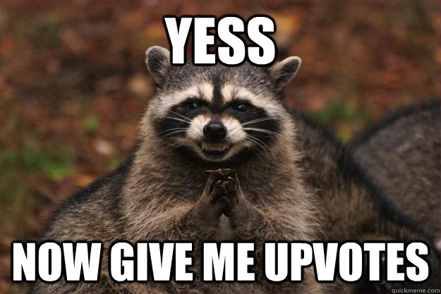 yess now give me upvotes  Evil Plotting Raccoon