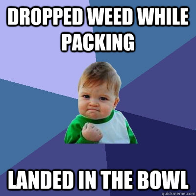 Dropped weed while packing  Landed in the bowl  Success Kid