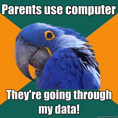 Parents use computer They're going through my data!  Paranoid Parrot