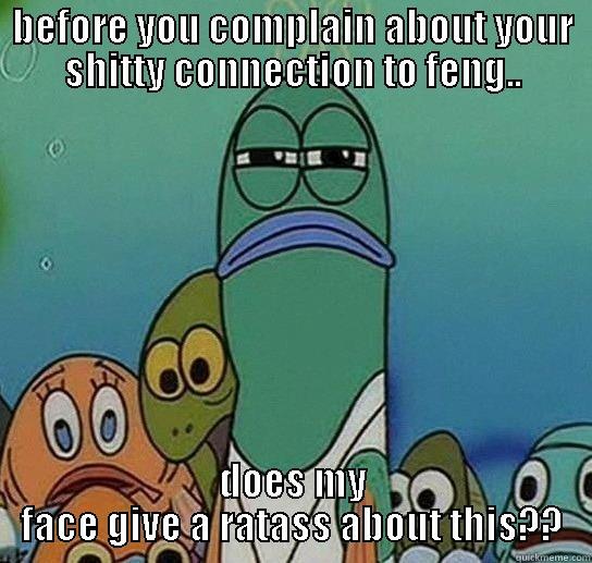 BEFORE YOU COMPLAIN ABOUT YOUR SHITTY CONNECTION TO FENG.. DOES MY FACE GIVE A RATASS ABOUT THIS?? Serious fish SpongeBob