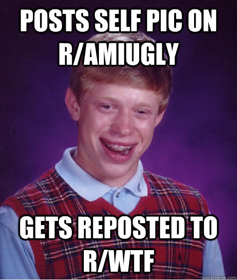 posts self pic on r/amiugly gets reposted to r/wtf  Bad Luck Brian