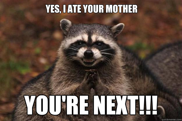 Yes, I ate your mother You're Next!!!  Evil Plotting Raccoon