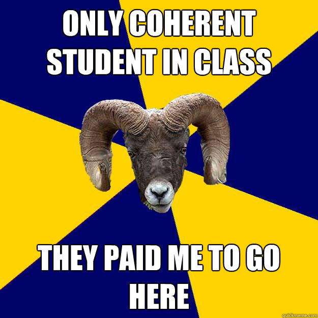 only coherent student in class they paid me to go here  Suffolk Kid Ram