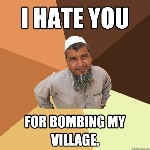 I hate you for bombing my village.  Ordinary Muslim Man