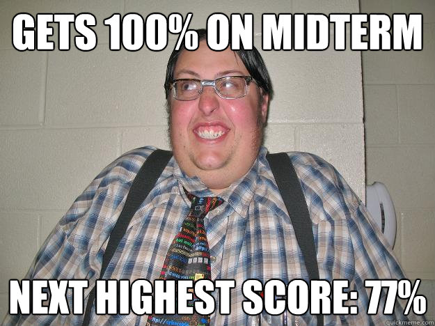 gets 100% on midterm next highest score: 77%  