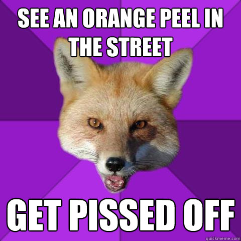 See an orange peel in the street Get pissed off  Forensics Fox