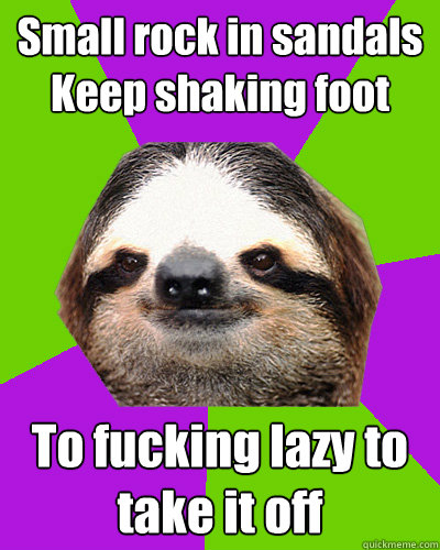 Small rock in sandals Keep shaking foot To fucking lazy to take it off - Small rock in sandals Keep shaking foot To fucking lazy to take it off  Weed sloth