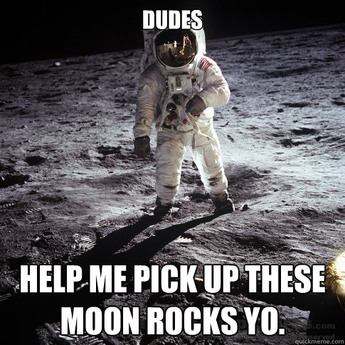Dudes Help me pick up these moon rocks yo.  Buzz Aldrin