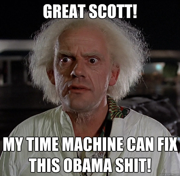 great scott! my time machine can fix this obama shit!  