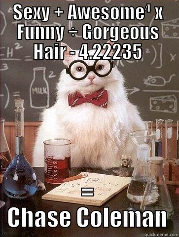 SEXY + AWESOME⁴ X FUNNY ÷ GORGEOUS HAIR - 4.22235 = CHASE COLEMAN Chemistry Cat