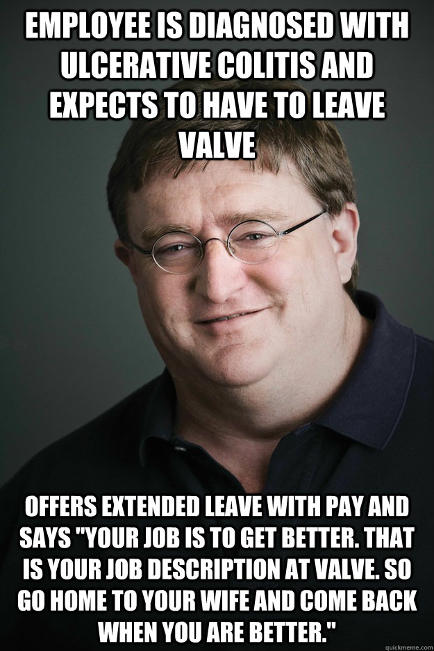 Employee is diagnosed with ulcerative colitis and expects to have to leave valve Offers extended leave with pay and says 