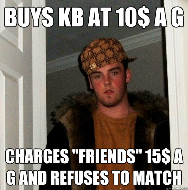 buys KB at 10$ a G Charges 