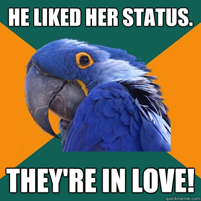 he liked her status. they're in love!  Paranoid Parrot