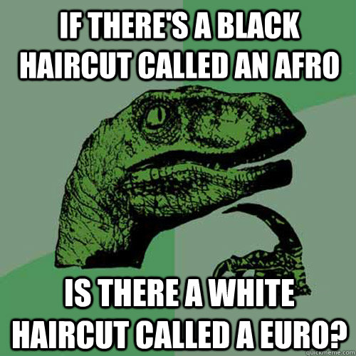 if there's a black haircut called an afro is there a white haircut called a euro?  Philosoraptor