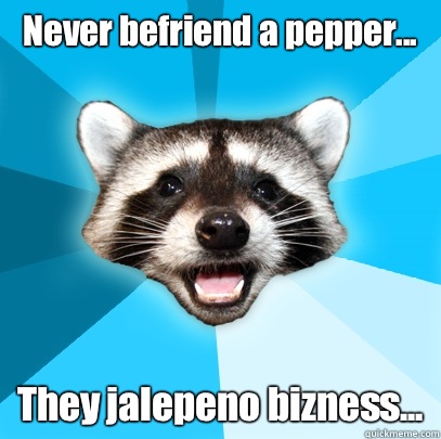 Never befriend a pepper... They jalepeno bizness...  Lame Pun Coon