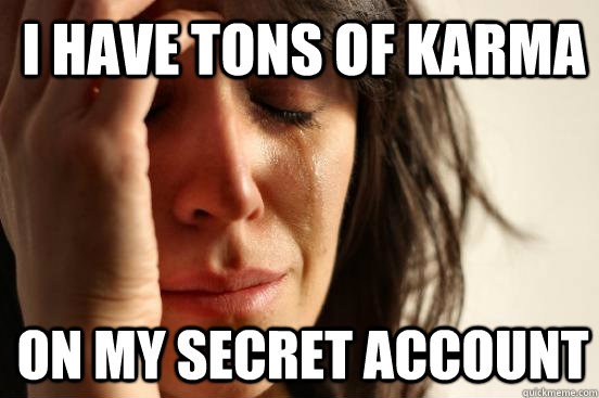 I have tons of karma on my secret account  1st World Problems