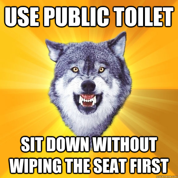 Use public toilet Sit down without wiping the seat first  Courage Wolf